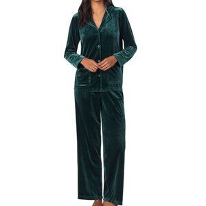 #997 Lauren Ralph Lauren Women's Velvet Notched-Collar Pajama Set - Emerald
